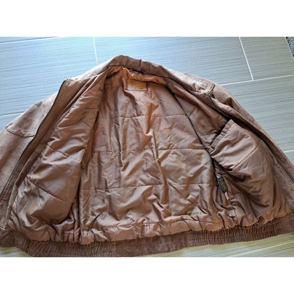 Vintage Levis Mens Bomber Brown Suede Jacket Size 44 L Button Cuffs Zip Front - Picture 12 of 12